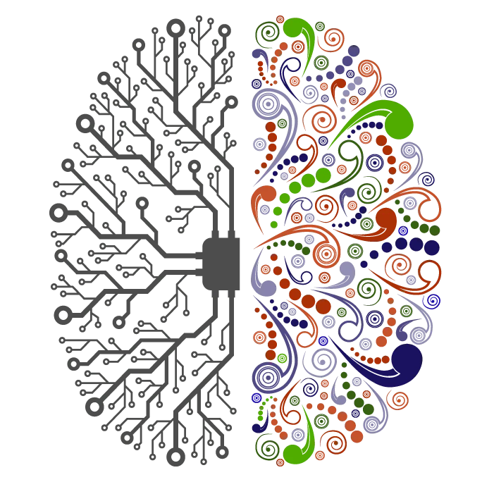 Illustration: menschliches Gehirn und digitale Vernetzung