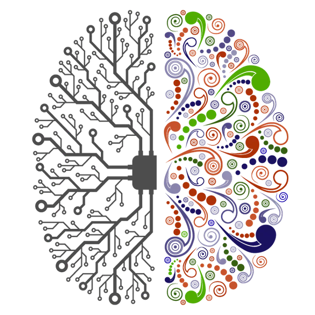 Illustration: menschliches Gehirn und digitale Vernetzung
